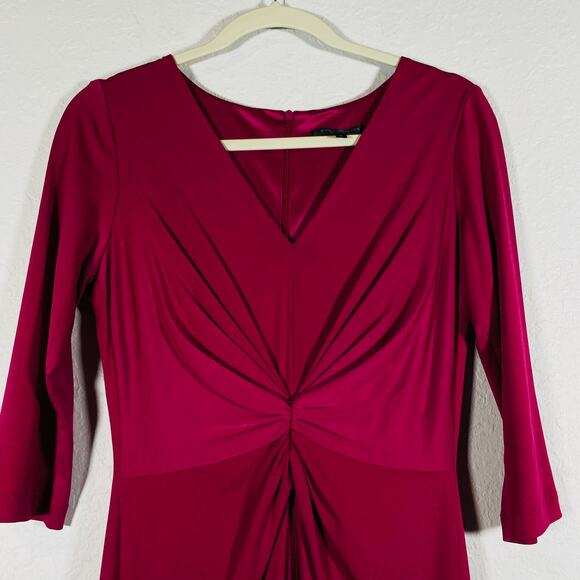 David Meister Women V-Neck Stretch Ruched Cocktail Dress 3/4 sleeve Pink Sz 4 SM - Picture 5 of 14